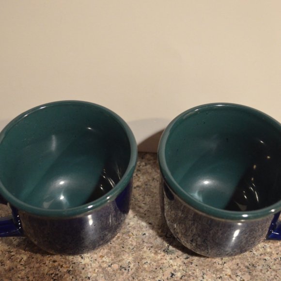 Handmade Pottery Clay 2 Cups Blue / Green - Picture 2 of 5